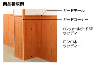 商品構成例　ガードモール　ガードコーナー　ロンウォールガードSPウッディー　ロン巾木ウッディー