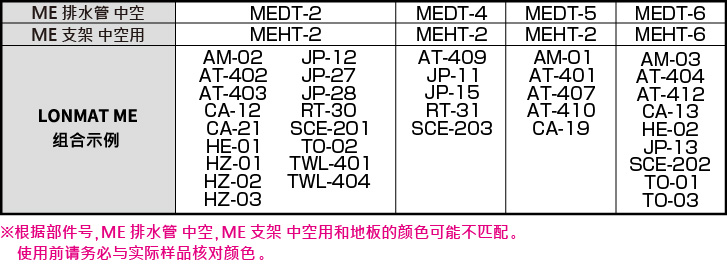 对应的颜色和产品编号、搭配示例