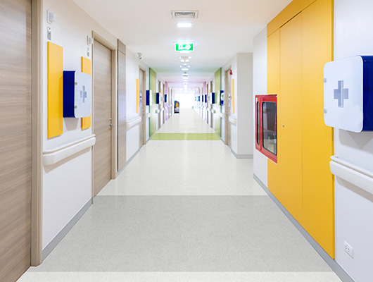 empty corridor at public hospital ,Public building corridor area.